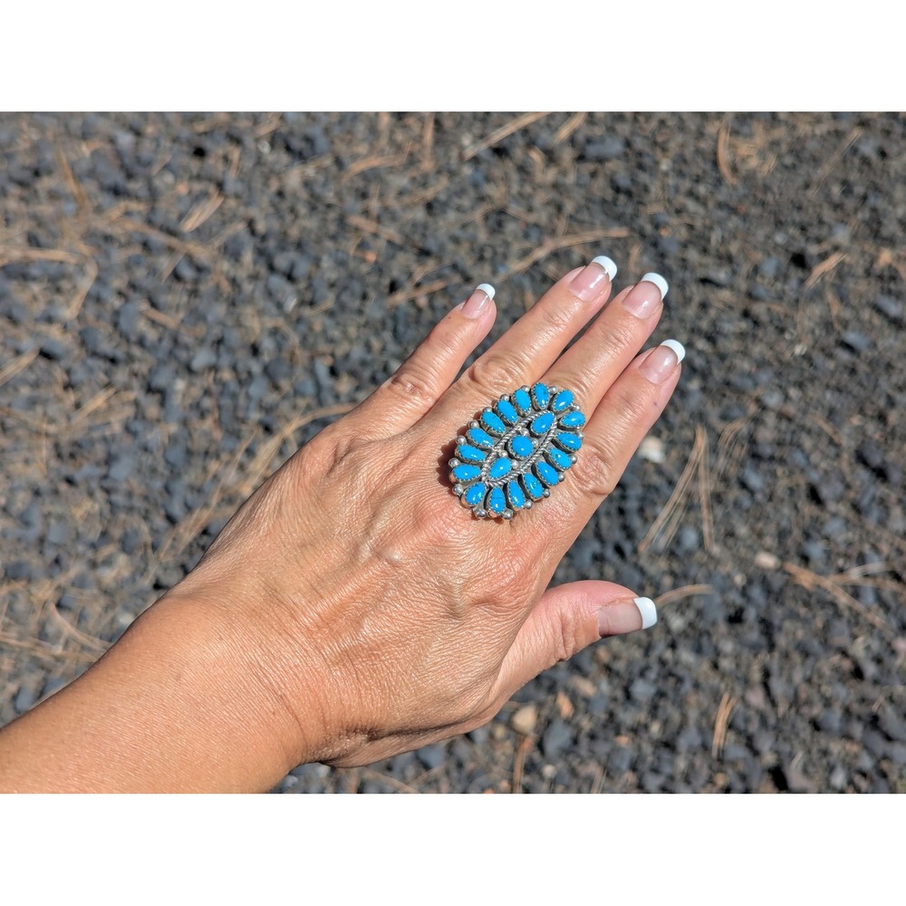 Navajo Turquoise Cluster Ring Native American Sterling Silver Jewelry Sz 8.5 ** - Picture 7 of 7